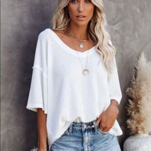 White V Neck Short Sleeve Knit Tee